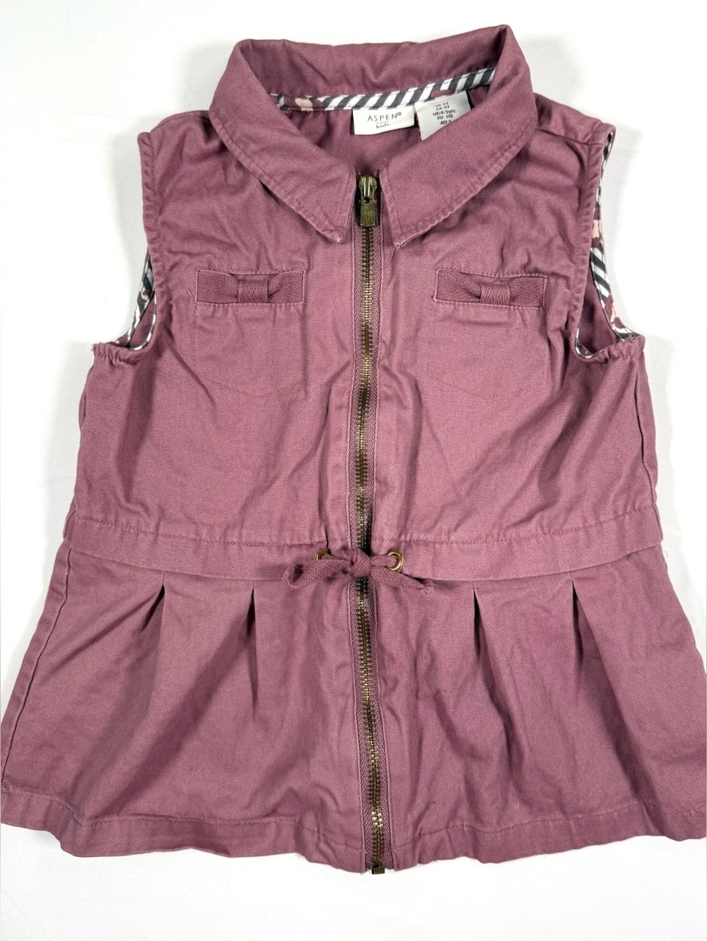 ASPEN Kids Girls Mauve Sleeveless Zip Front Peplum Dress Size 5T 100% Cotton